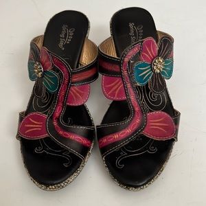 Spring Step Floral Design Wedge Sandal